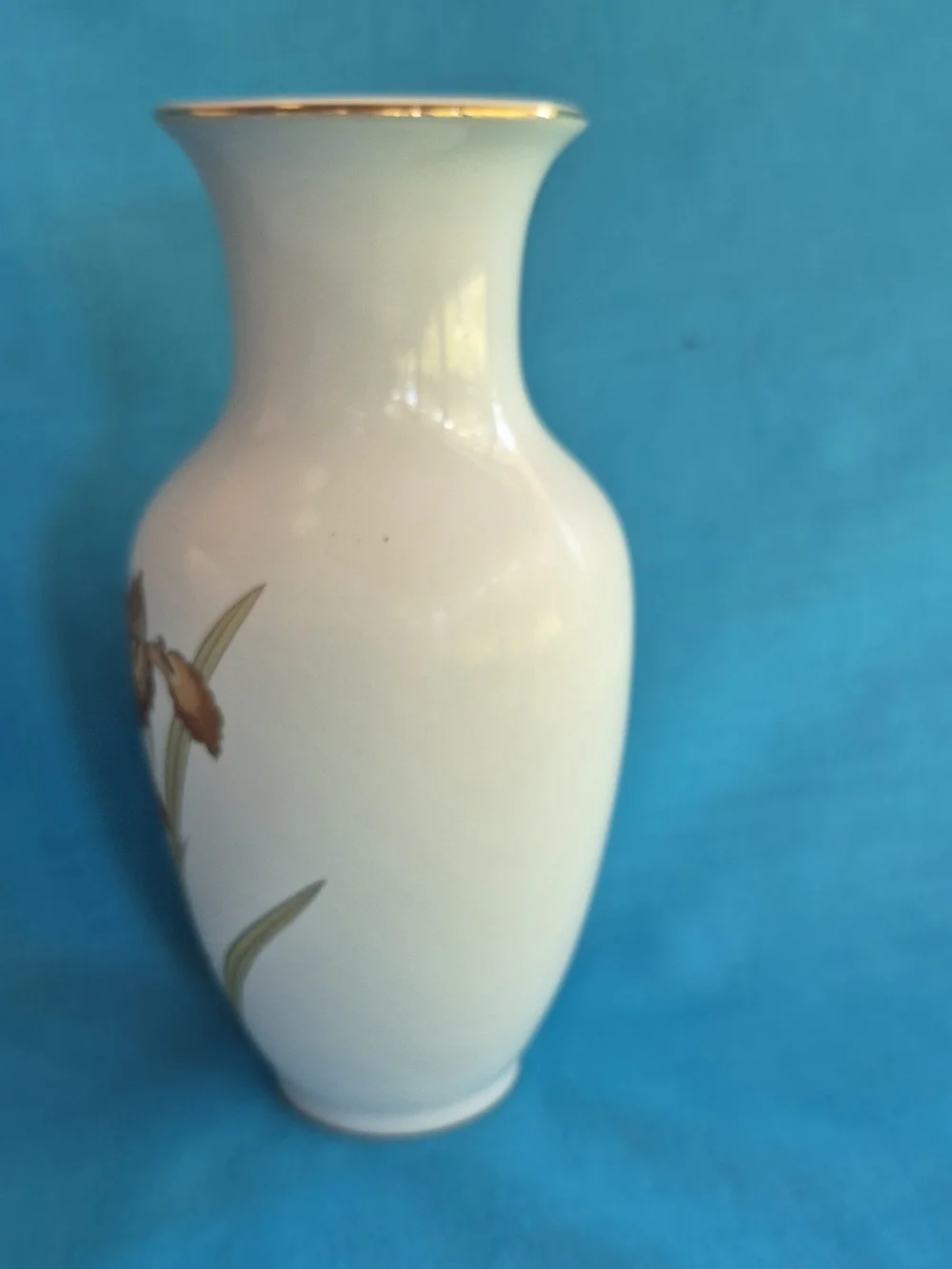 Copper Bronze Iris Flowers Porcelain Vase Vintage Fine China Japan Gold Trim